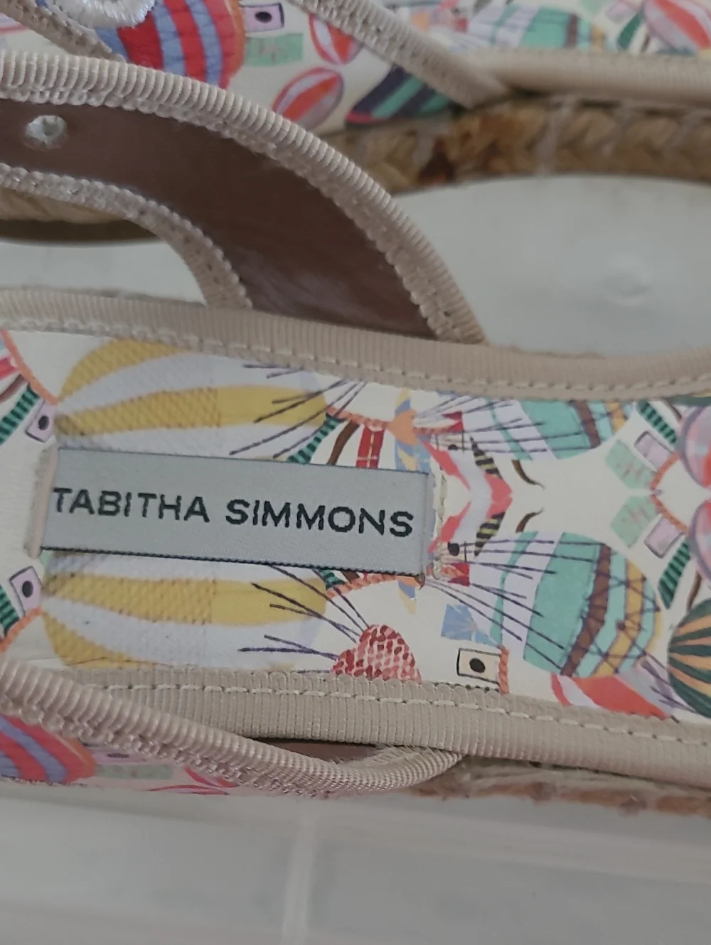 Women’s Beige Espadrille Slingback Sandals with Multicolor Print